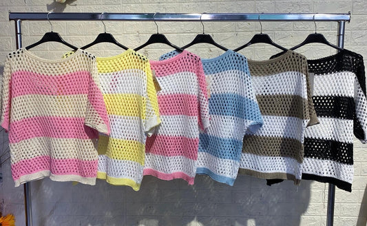MAGLIA IN FILO A RIGHE SBUCATA