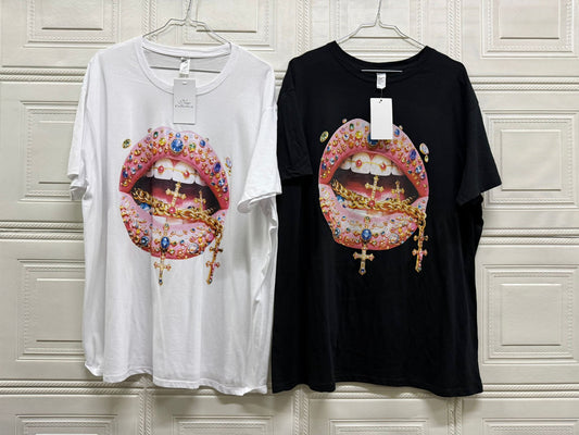 T-SHIRT OVERSIZE CON STAMPA BOCCA DIAMOND