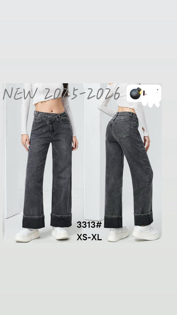 JEANS A PALAZZO ASSIMETRICO CON DOPPIA CHIUSURA