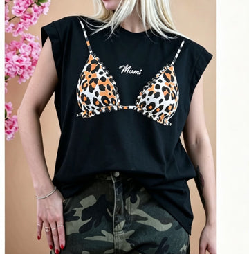 MAGLIA GIRO MANICA CON TOP "MIAMI" STAMPATO