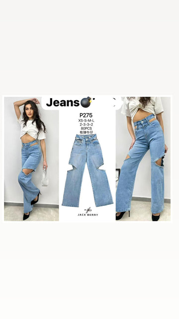 JEANS TAGLIO SUI LATI CON STELLINE