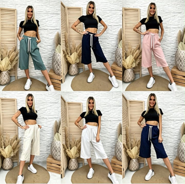PANTALONE A BERMUDA DI MISTO LINO