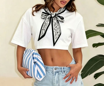 MAGLIA CORTA CON FOULARE E SPALLINE