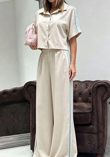 COORDINATO BEIGE CON BANDE A COLORI