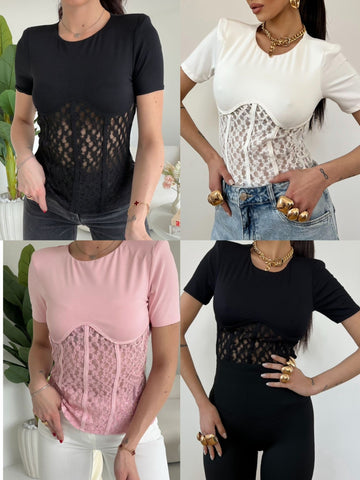 MAGLIA MEZZA MANICA STRETTA GIU IN PIZZO