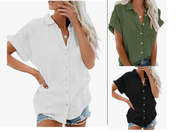 CAMICIA BASIC DI COTONE A MEZZA MANICA
