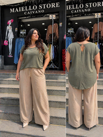 MAGLIA CURVY MISTO LINO CON ANELLO RETRO
