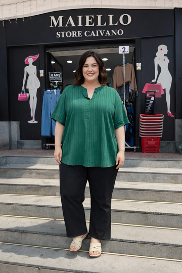 MAGLIA A CAMICIA CURVY MISTO LINO