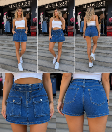 PANTAGONNA DI JEANS CON TASCONI E CINTURA