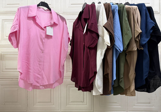 CAMICIA BASIC DI COTONE A MEZZA MANICA