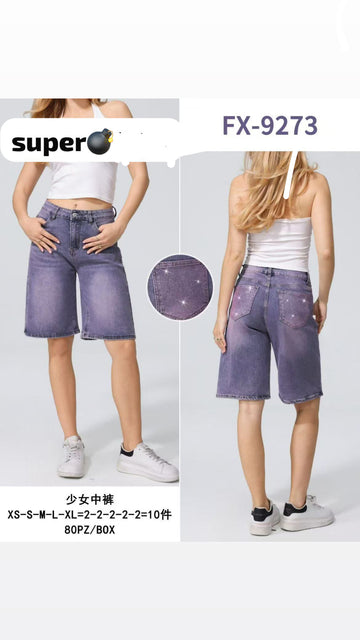 BERMUDA DI JEANS VIOLA FUMATO CON TASCHINO RETRO BRILL.