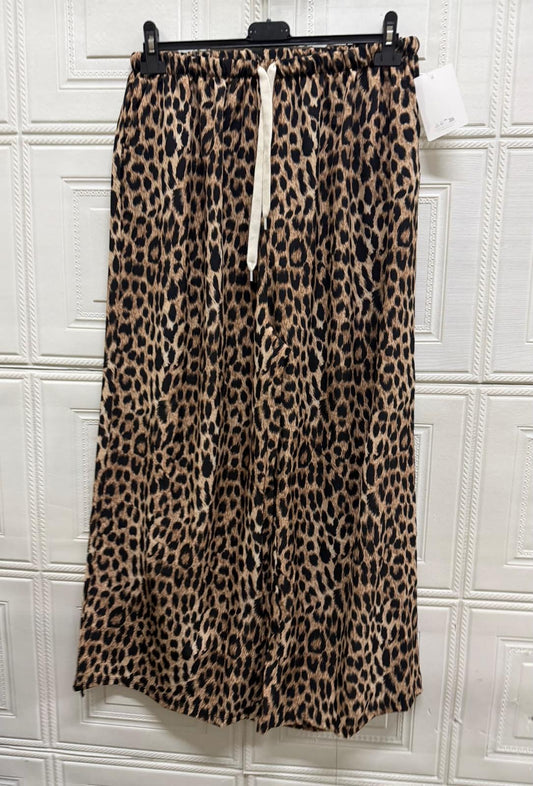 PANTALONE A PALAZZO ANIMALIER A RASO