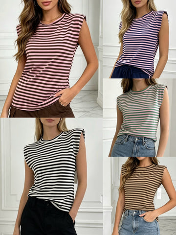 MAGLIA GIRO MANICA CON SPALLINE A RIGHE MULTICOLOR