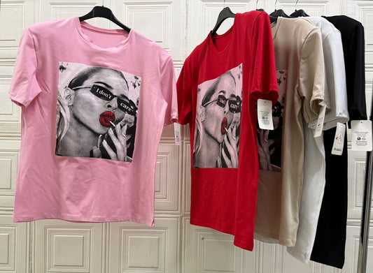 MAGLIA OVERSIZE CON SPALLINE E STAMPA VIP "I DON'T CARE"