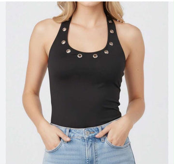 BODY CON BRETELLE E SFORI IN COLLO