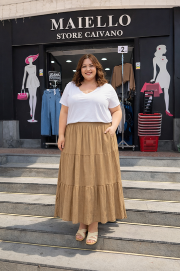 GONNA LUNGA CURVY MISTO LINO