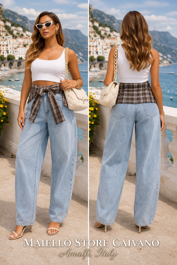 JEANS BALLOON CON CINTURA A FOULARE