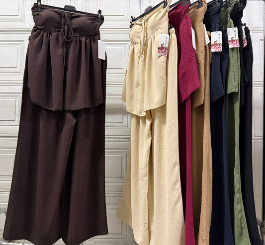 COORDINATO CON TOP LUNGO VELATO IN MISTO LINO