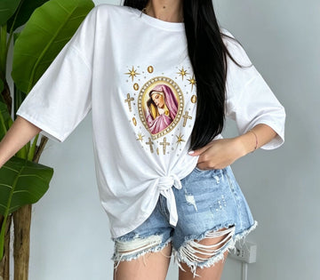 T-SHIRT SANTA MADONNA CON NODO IN VITA