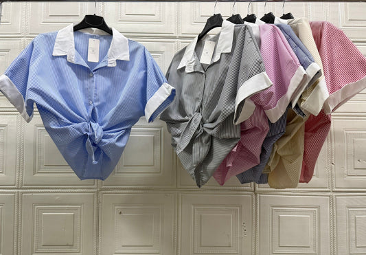 CAMICIA A RIGHE ALL'ITALIANA CON NODO IN VITA