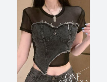 MAGLIA MEZZA JEANS IN TULLE