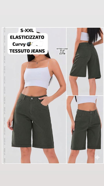 PANTALONE A BERMUDA BROWN/GREEN CON CINTURA ART.WY7651-19