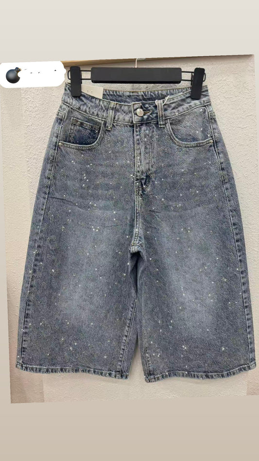 BERMUDA DI JEANS CON IMPRONTE BRILLANTINATE
