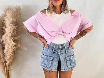 MAGLIA CORTA FINTA CAMICIA GIROMANICA