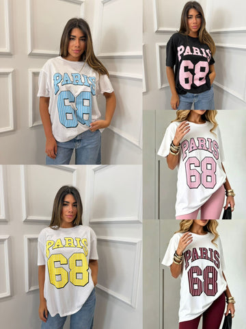 T-SHIRT OVERSIZE PARIS 68 RIGATA DENTRO