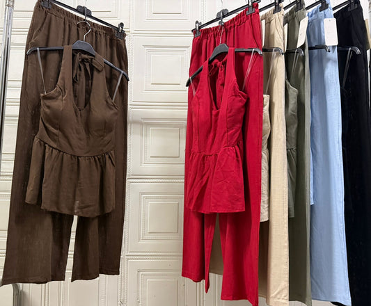COORDINATO CON TOP VELATO E BRETELLE