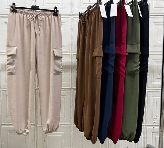 PANTALONE CARGO IN MISTO LINO CON MOLLA IN CAVIGLIA