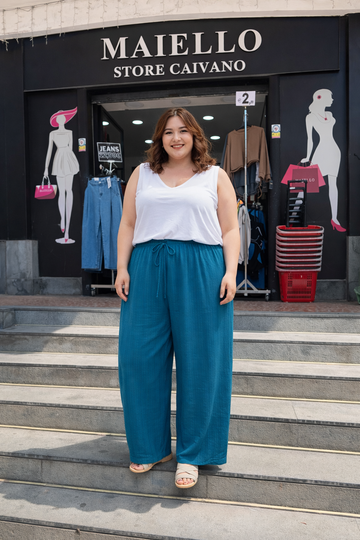 PANTALONE CURVY A PALAZZO MISTO LINO