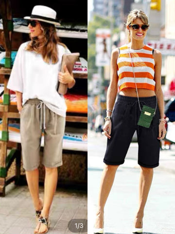 PANTALONE A BERMUDA CORTO CON PIEGHINO E LACCIO