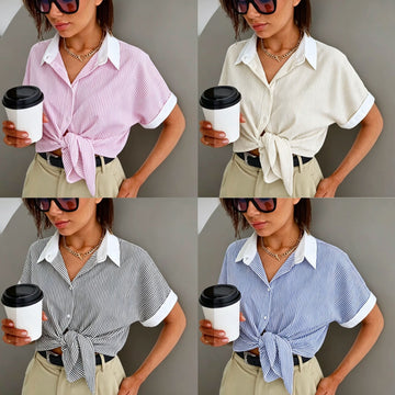 CAMICIA A RIGHE ALL'ITALIANA CON NODO IN VITA