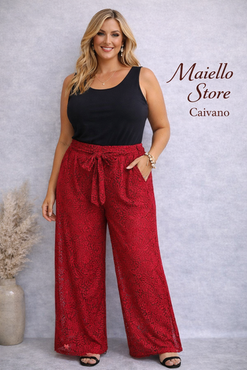 PANTALONE CURVY IN PIZZO CON CINTURINO
