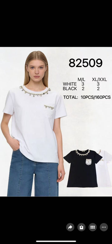 T-SHIRT CURVY SHARM CON TASCHINO IN PIZZO