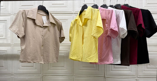 CAMICIA CORTA IN COTONE TINTA UNITA