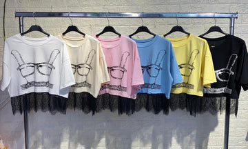 MAGLIA STAMPA CORTA CON PIZZO IN VELO