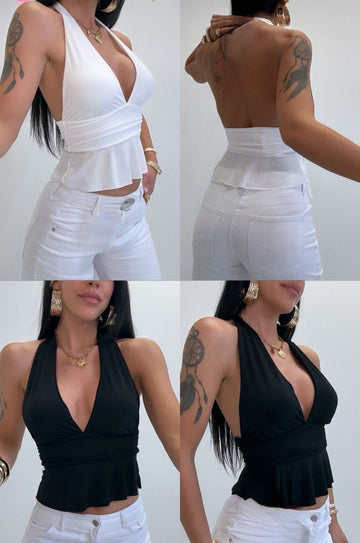 TOP A MOLLA VELATO CON BRETELLE