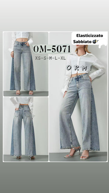 JEANS A PALAZZO FUME SABBIATO DOUBLE COLOR ASSIMETRICO