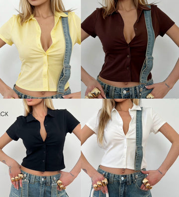 CAMICIA CORTA IN COTONE TINTA UNITA