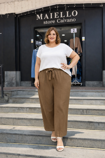 PANTALONE CURVY MISTO LINO CON CINTURINO NODATO