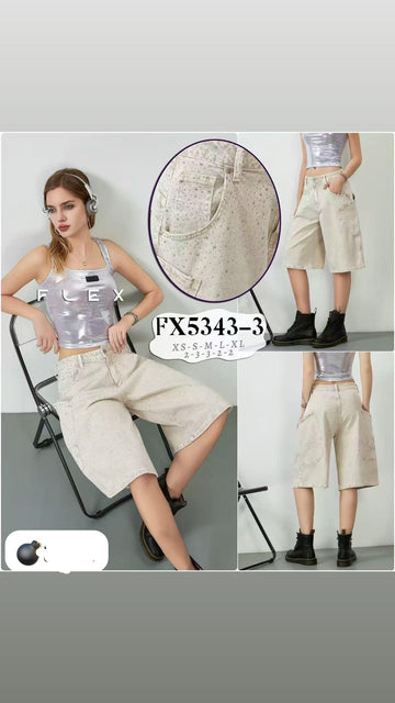 BERMUDA DI JEANS BEIGE BRILLANTINATO