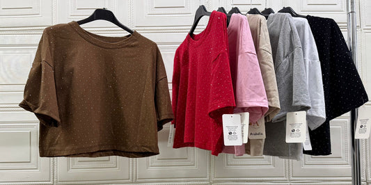 MAGLIA CORTA BRILLANTINATA IN COTONE