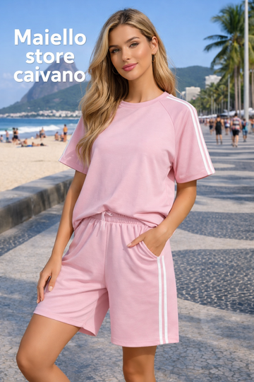 COORDINATO CON BERMUDA A BANDE MEZZA MANICA