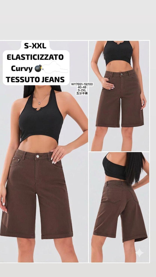PANTALONE A BERMUDA BROWN/GREEN CON CINTURA ART.WY7651-19