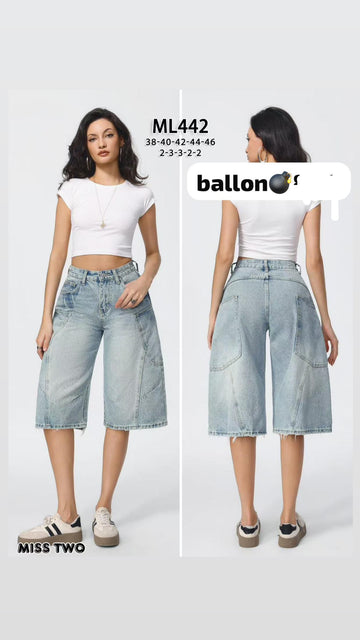 BERMUDA DI JEANS BALLOON SFUMATO CON TASCONI ASSIMETRICI