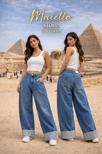 JEANS BALLOON CON TASCHE E PIEGONE BRILLANTINATE