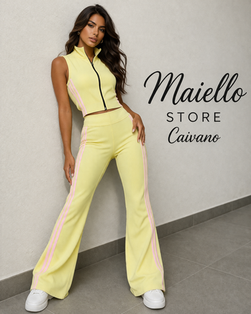 COORDINATO MAGLIA CON ZIP A BANDE IN GIRO MANICA