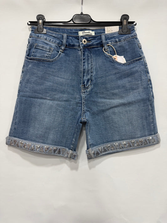 PANTALONCINO DI JEANS CON PIEGHINO PAILETTES